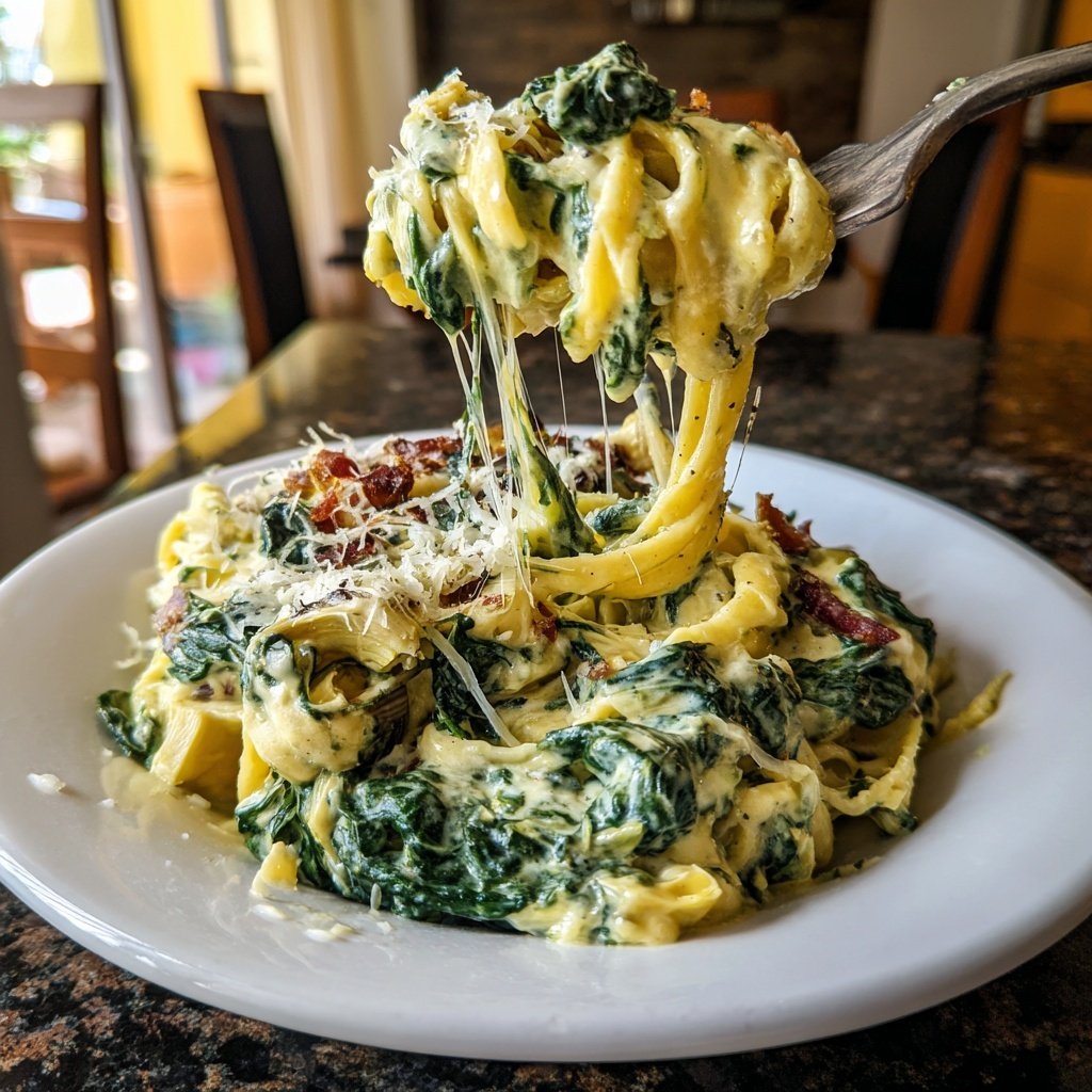 Cremige Spinat-Artischocken-Pasta