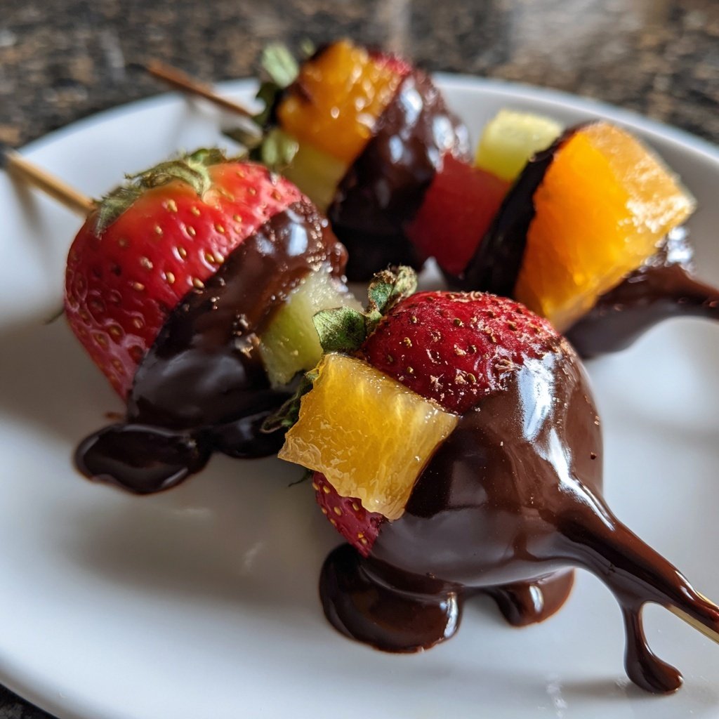 Schoko Obst Spieße als Dessert