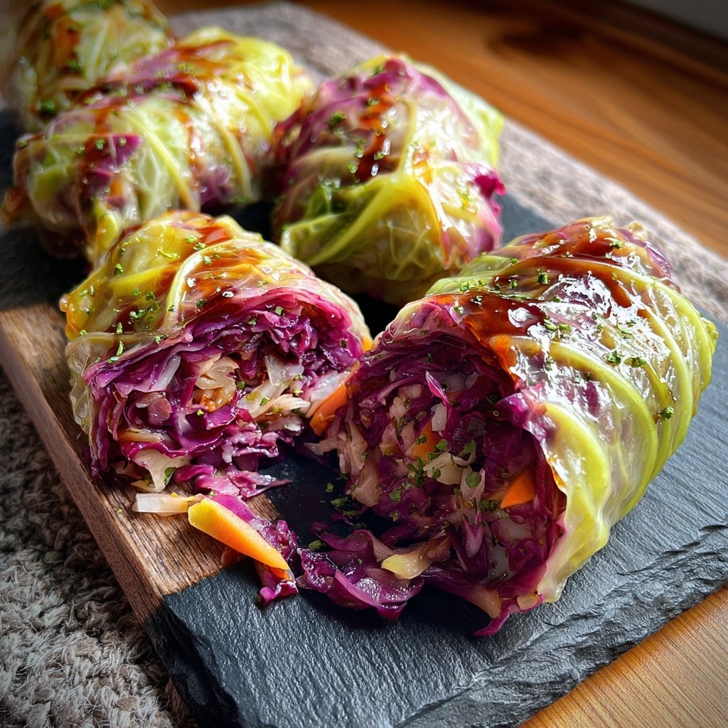 Rotkohl Krautwickel in herzhafter Sosse