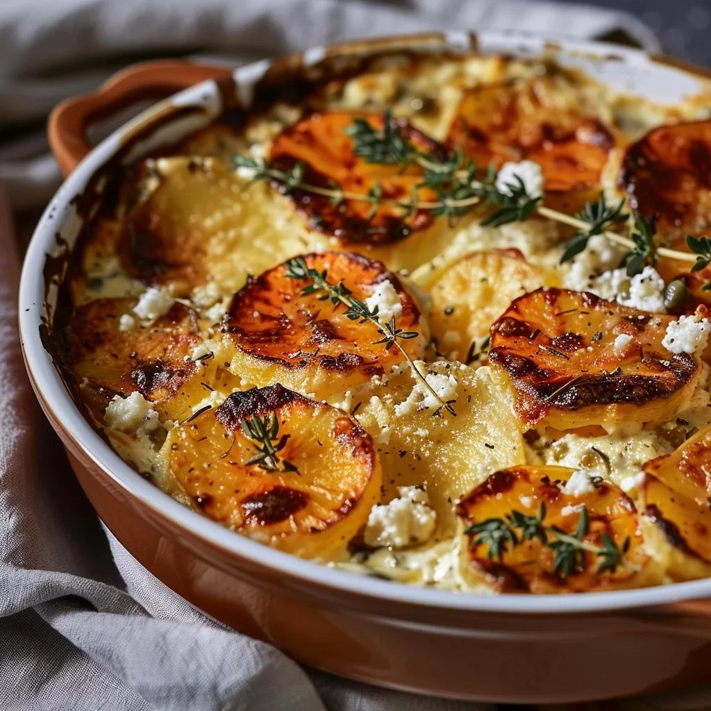 Süßkartoffelgratin mit Feta