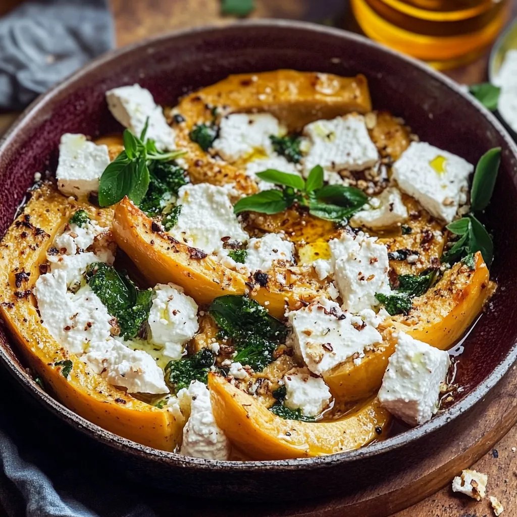 Gebackener Kürbis mit Zimt, Honig und Feta