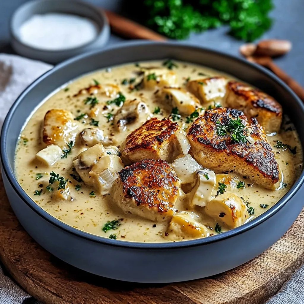 Hähnchen mit Zwiebeln und Sahne