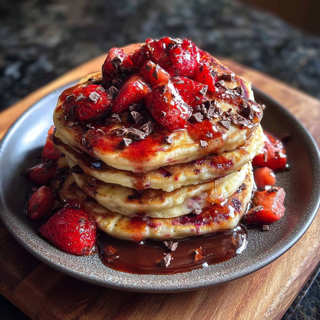 Erdbeer-Schokoladenstückchen-Pfannkuchen