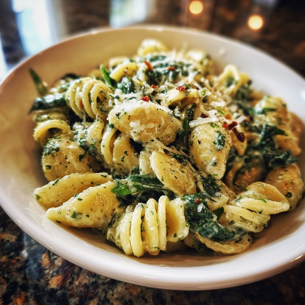 Cremige Spinat-Kernmus-Pasta