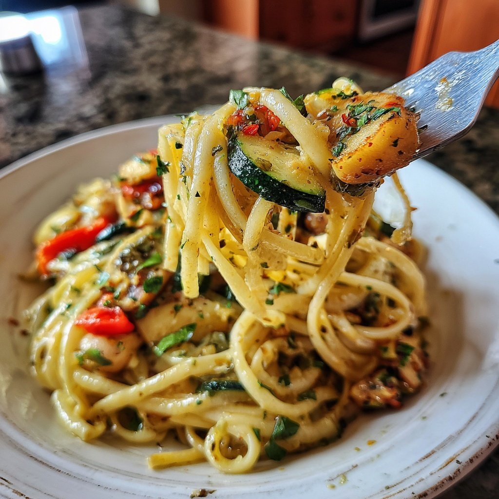 Cremige Knoblauch Gemüse Pasta