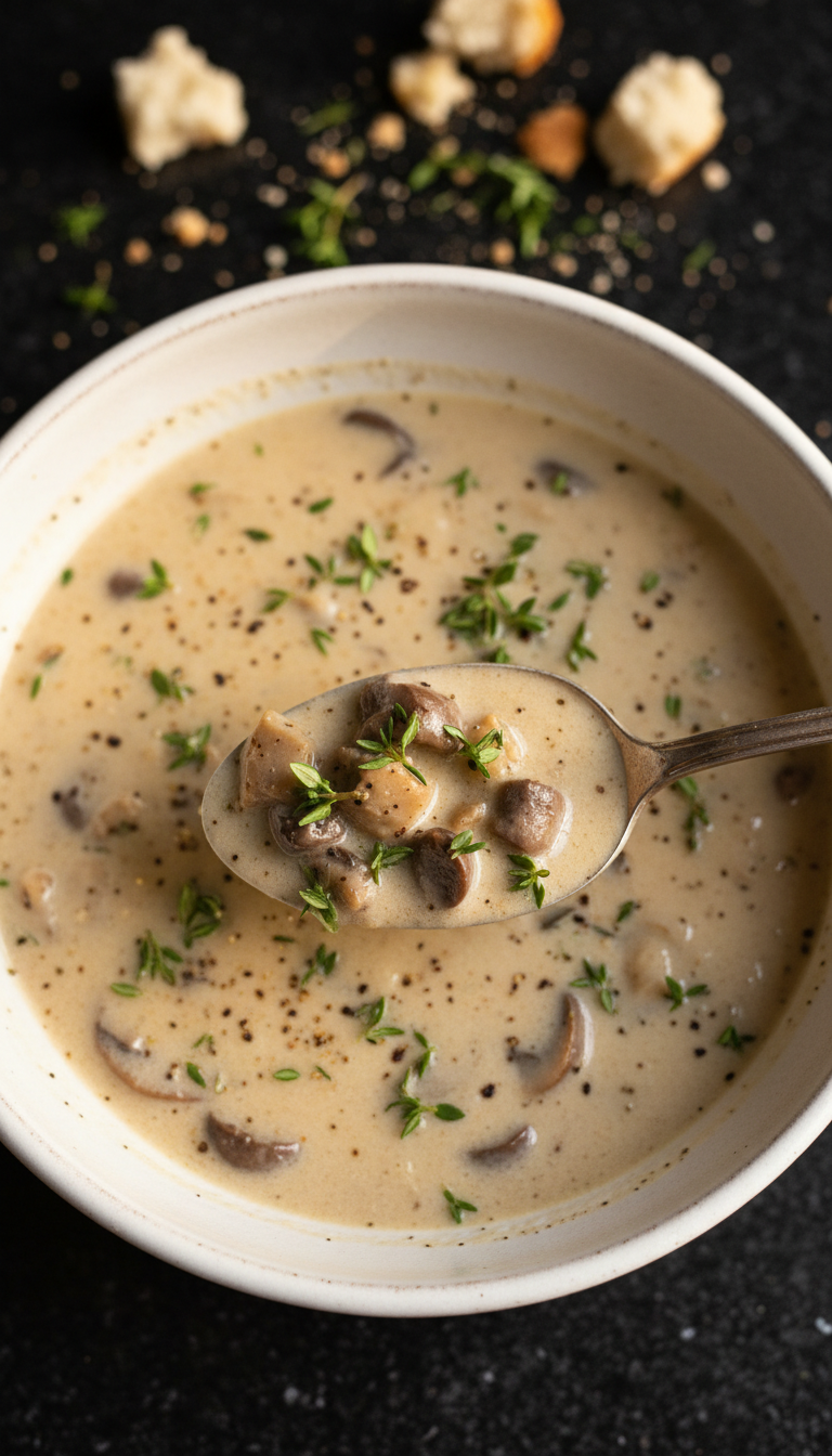 Cremige Pilz Thymian Suppe