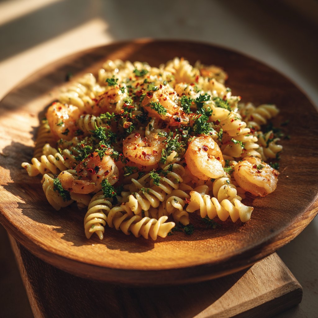 Kichererbsenpasta mit Garnelen