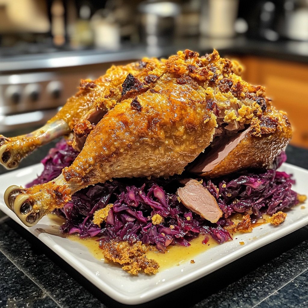 Knusprige Ente mit Apfelrotkohl
