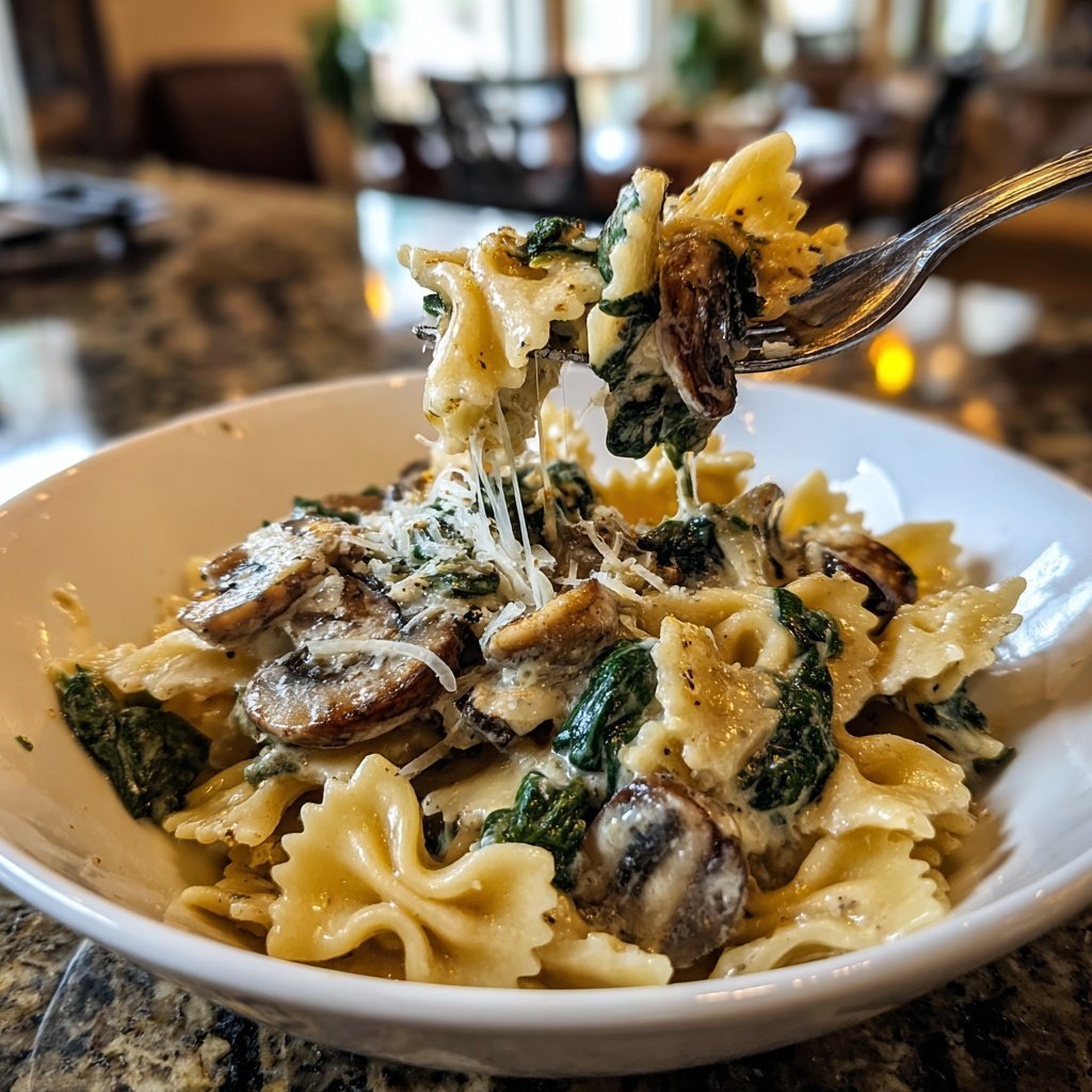 Spinat Pilz Sahne Pasta