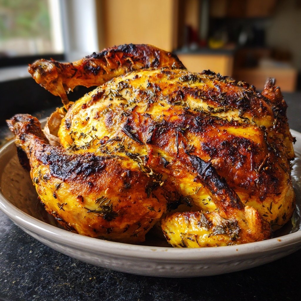 Ganzes Geröstetes Huhn Zitrone Kräuter