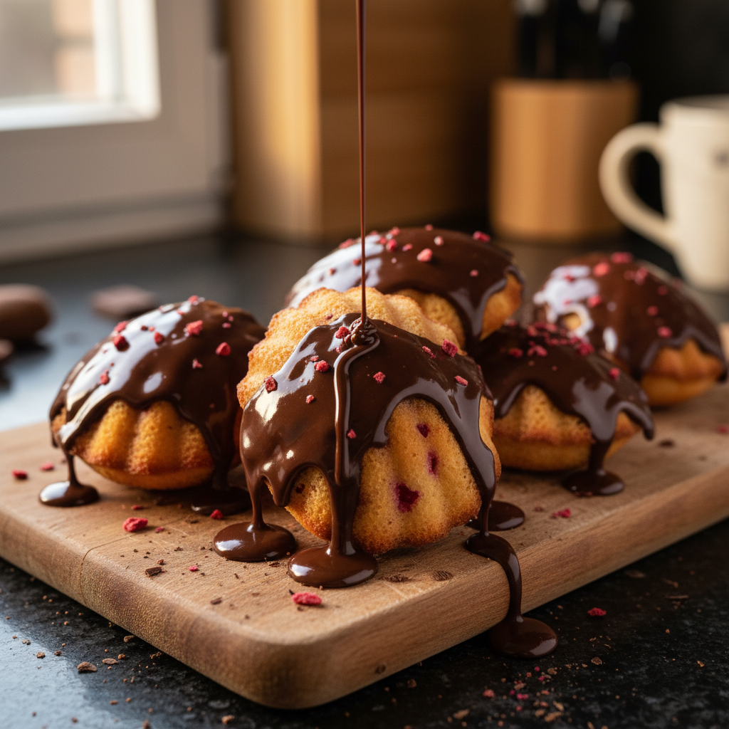 Schokoladenüberzogene Erdbeer Madeleines
