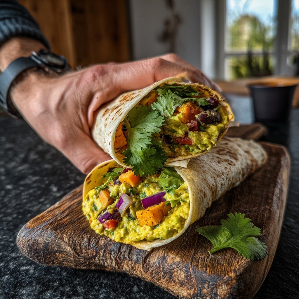 Süßkartoffel Schwarze Bohnen Burritos