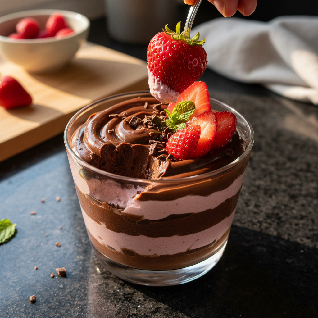 Schokoladen Erdbeer Mousse Becher